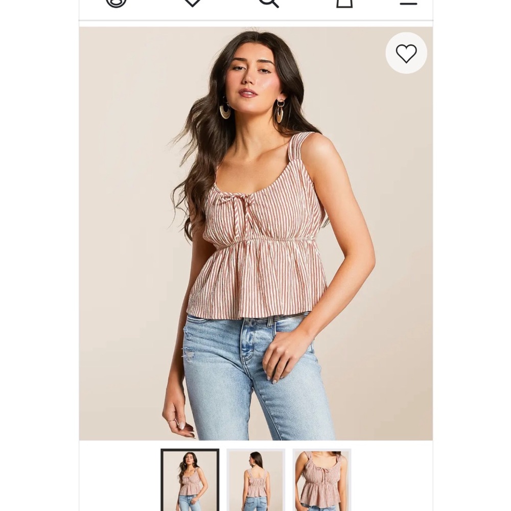 Buckle Striped Tie-Front Peplum Camisole - Pink/White
